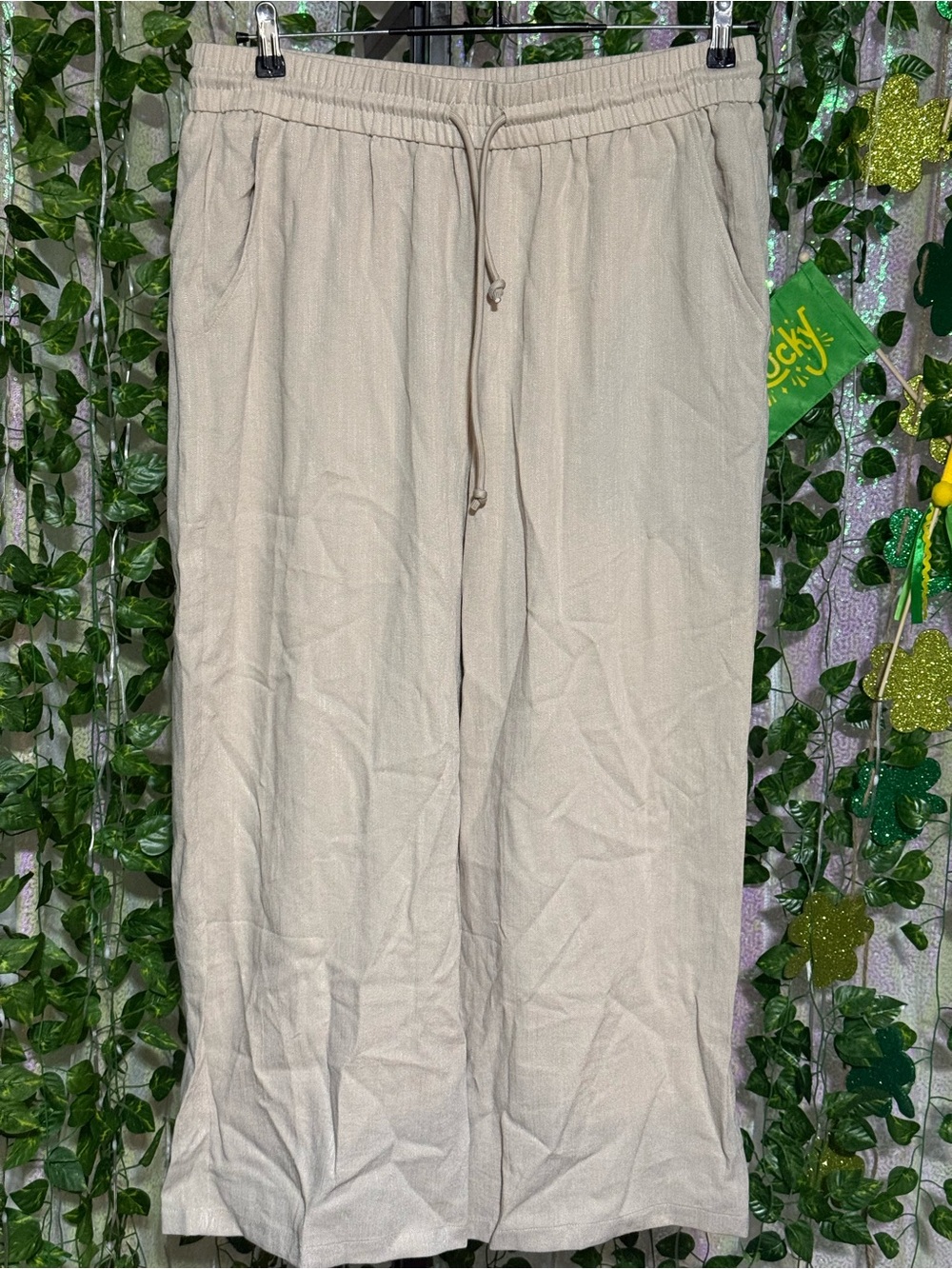 HALARA Wide Leg Drawstring linen mix Pants in Beige Taupe size XL TALL - Picture 4 of 6